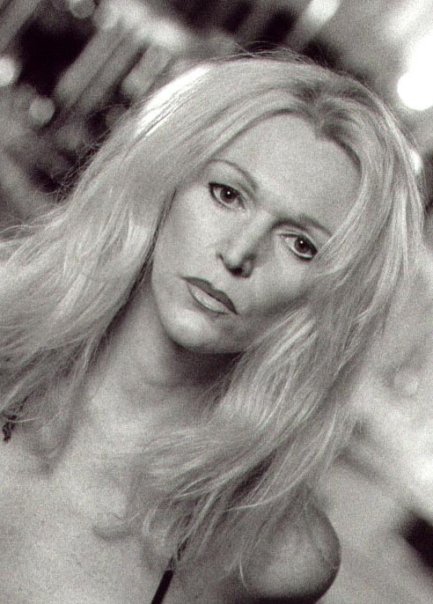Black and white close portrait of Suzie St James